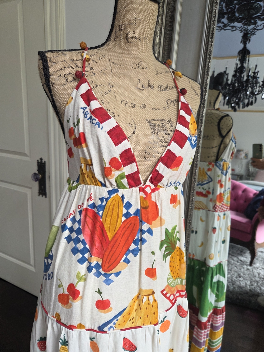 FARM Rio White Multicolor Tiered Maxi Dress W Embriodery S - Picture 2 of 11